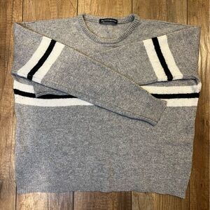 Brandy Melville Gray Sweater with Black and White Stripes